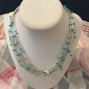 Vintage Multi Strand 925/ Liquid Silver & Natural Turquoise Bead Necklace